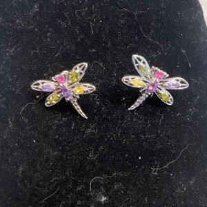 Sterling Silver Pierced Dragonfly Earrings with Genuine Gemstones